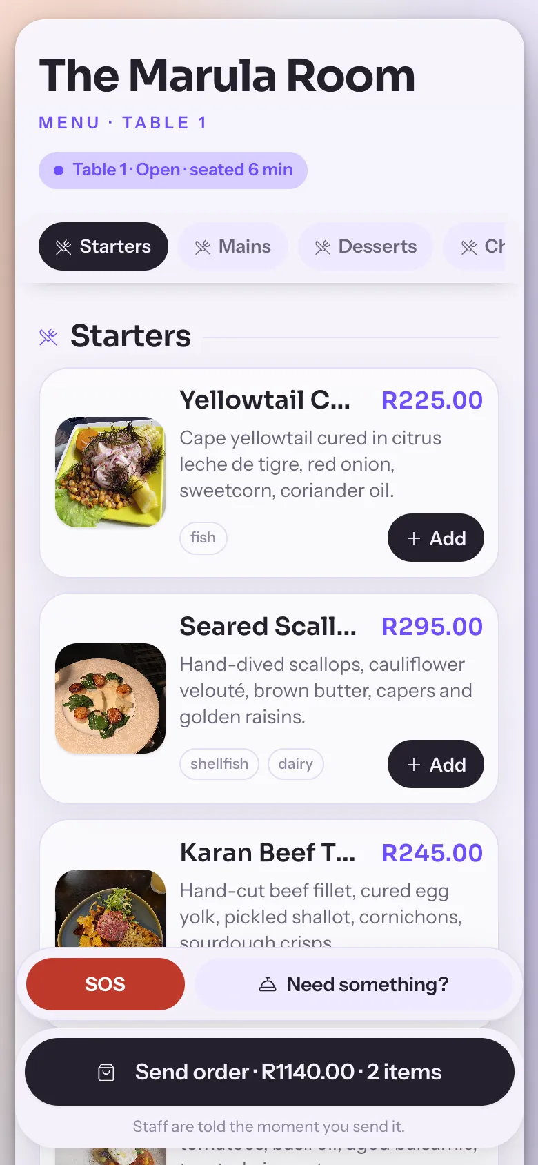 Guest QR menu on a phone