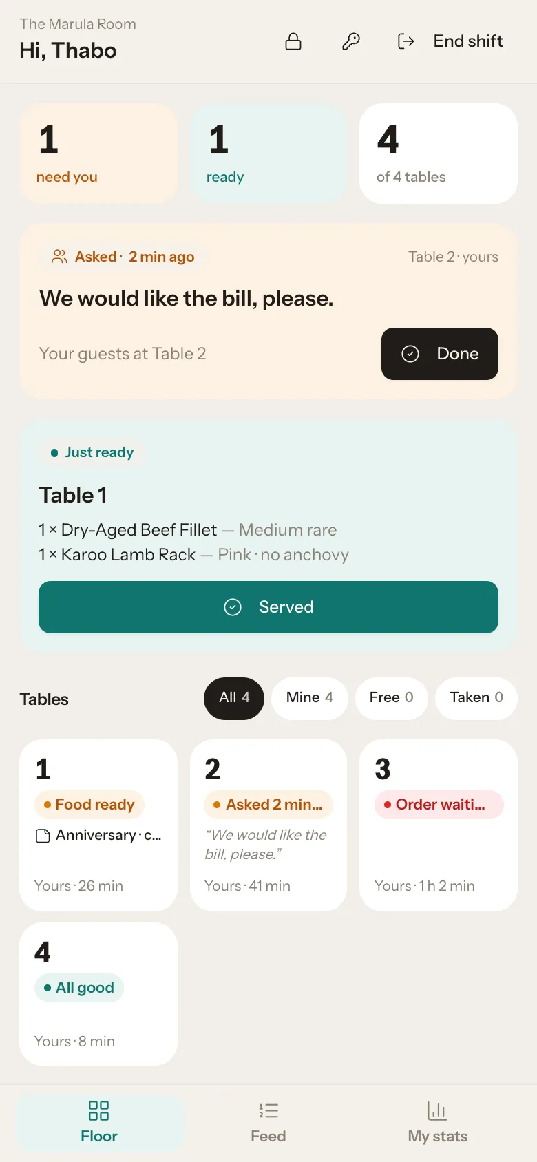 BuMaReim waiter app on a phone